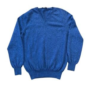 Nadia Made in Italy Mens 100% Cashmere V-Neck Sweater Blue Luxury Medium/ Large